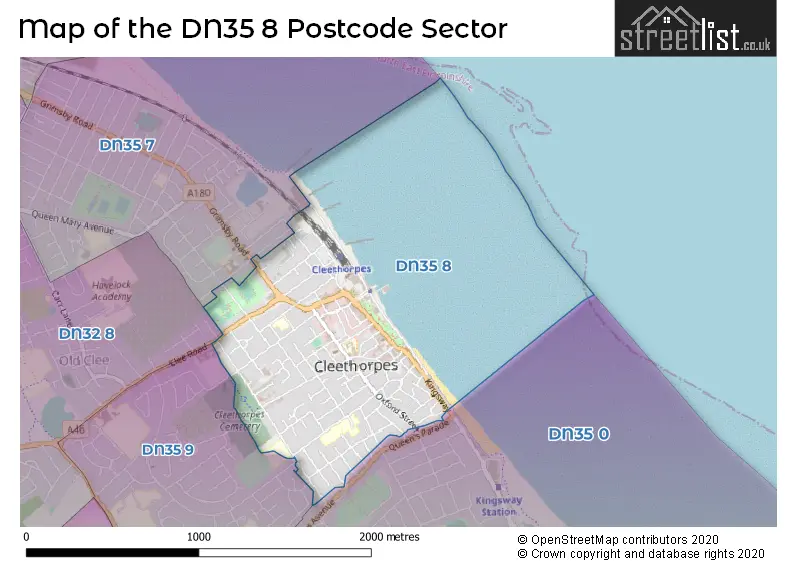 Map of the DN35 8 and surrounding postcode sector