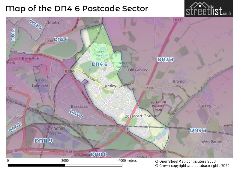 Map of the DN4 6 and surrounding postcode sector