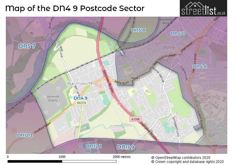 Map of the DN4 9 and surrounding postcode sector