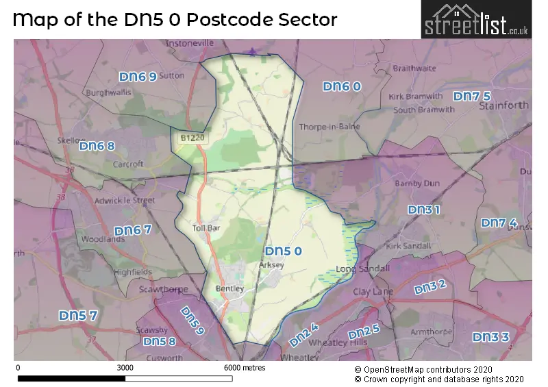 Map of the DN5 0 and surrounding postcode sector