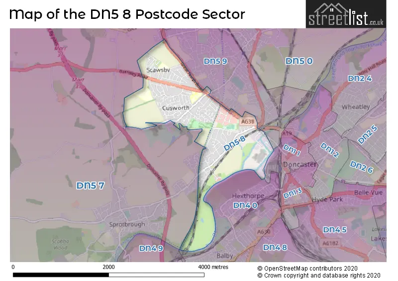 Map of the DN5 8 and surrounding postcode sector