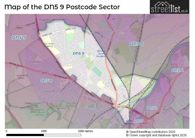 Map of the DN5 9 and surrounding postcode sector