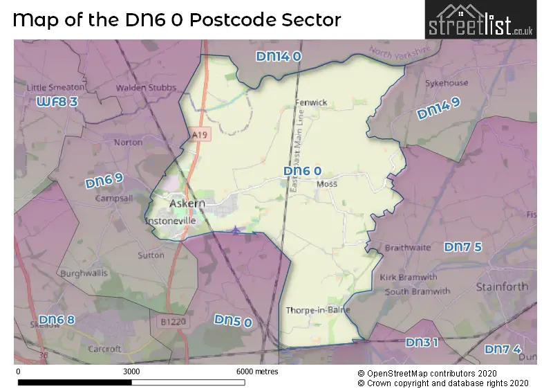 Map of the DN6 0 and surrounding postcode sector