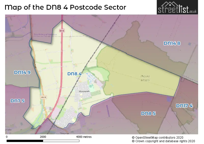 Map of the DN8 4 and surrounding postcode sector