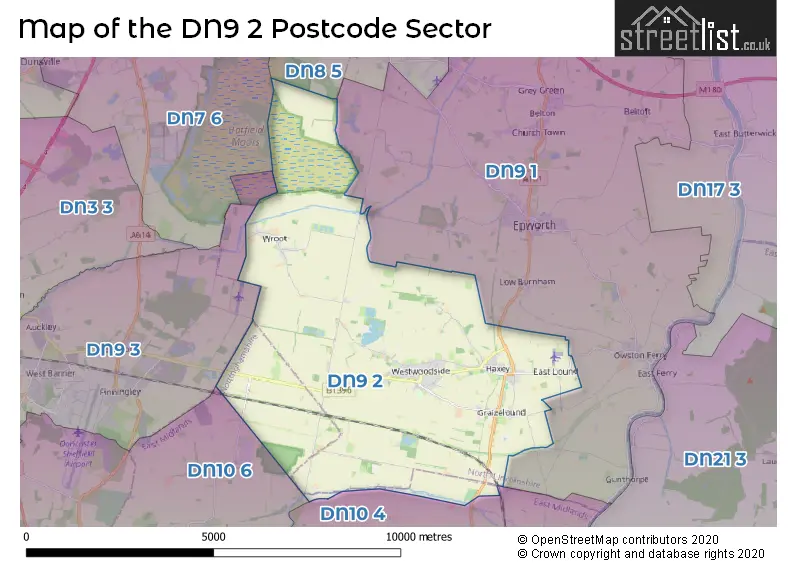 Map of the DN9 2 and surrounding postcode sector