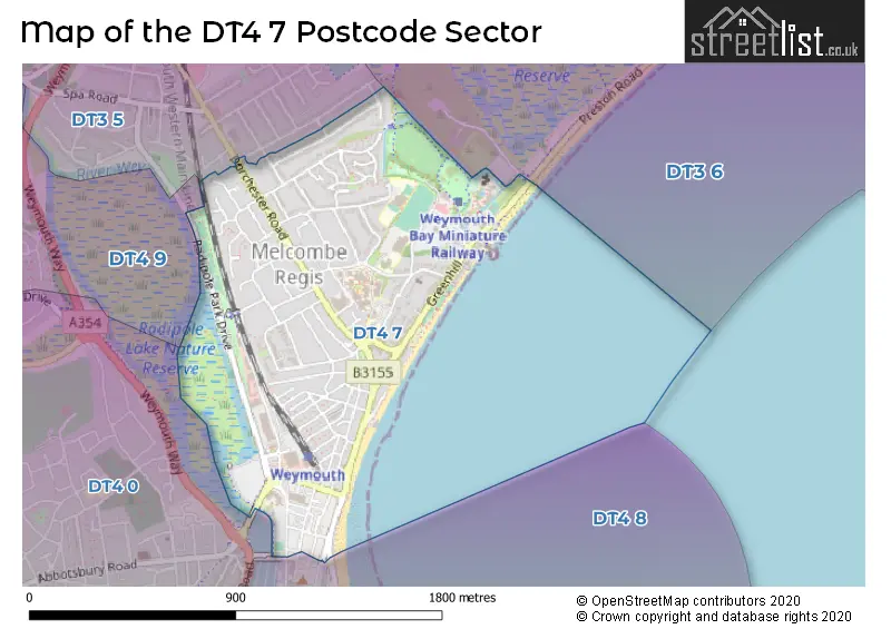 Map of the DT4 7 and surrounding postcode sector