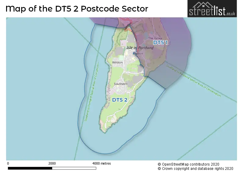 Map of the DT5 2 and surrounding postcode sector