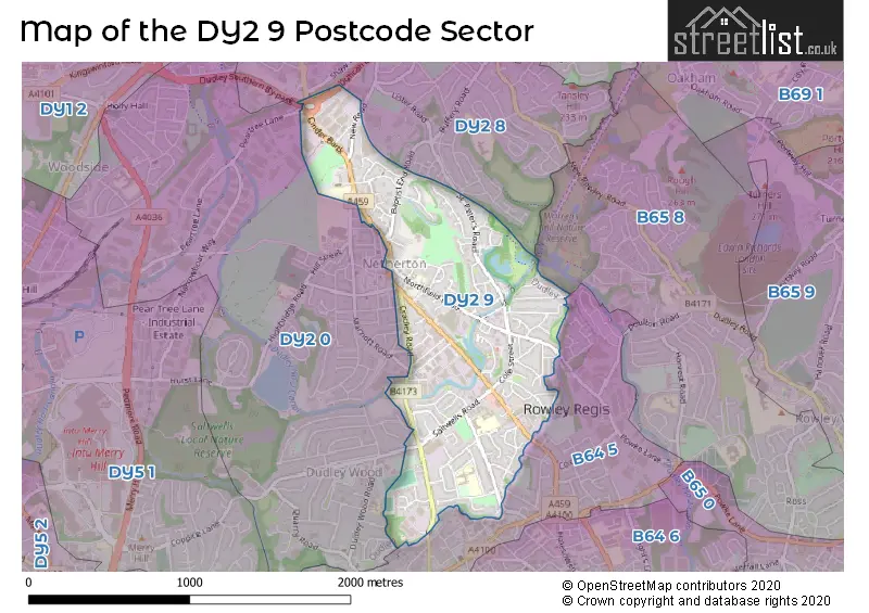 Map of the DY2 9 and surrounding postcode sector