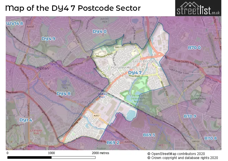 Map of the DY4 7 and surrounding postcode sector