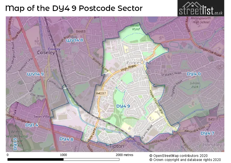 Map of the DY4 9 and surrounding postcode sector