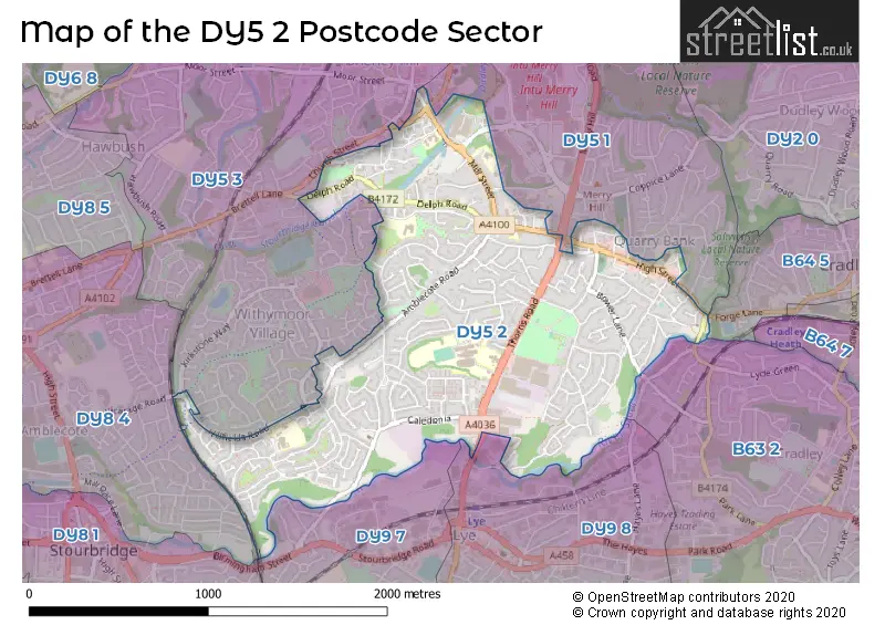 Map of the DY5 2 and surrounding postcode sector