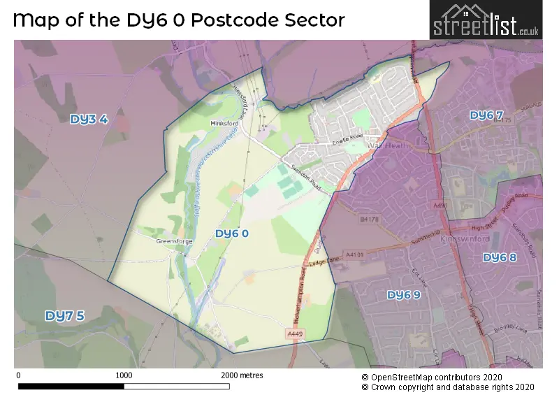 Map of the DY6 0 and surrounding postcode sector