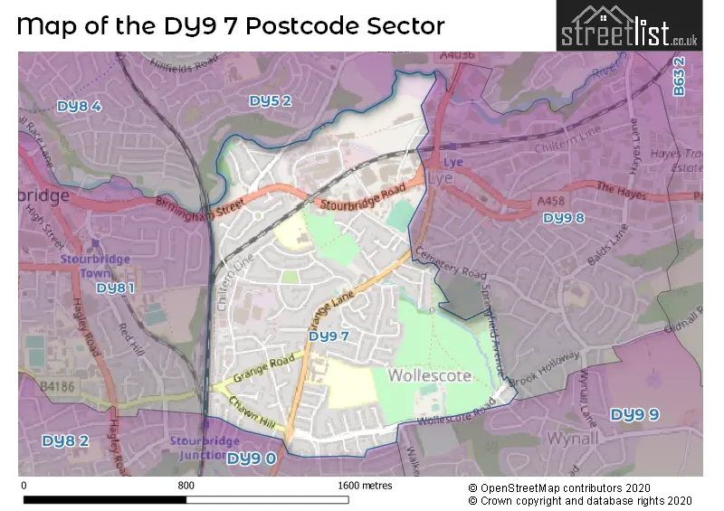 Map of the DY9 7 and surrounding postcode sector