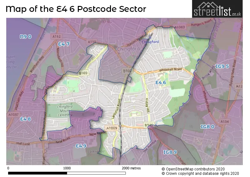 Map of the E4 6 and surrounding postcode sector