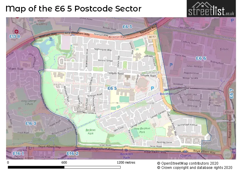 Map of the E6 5 and surrounding postcode sector