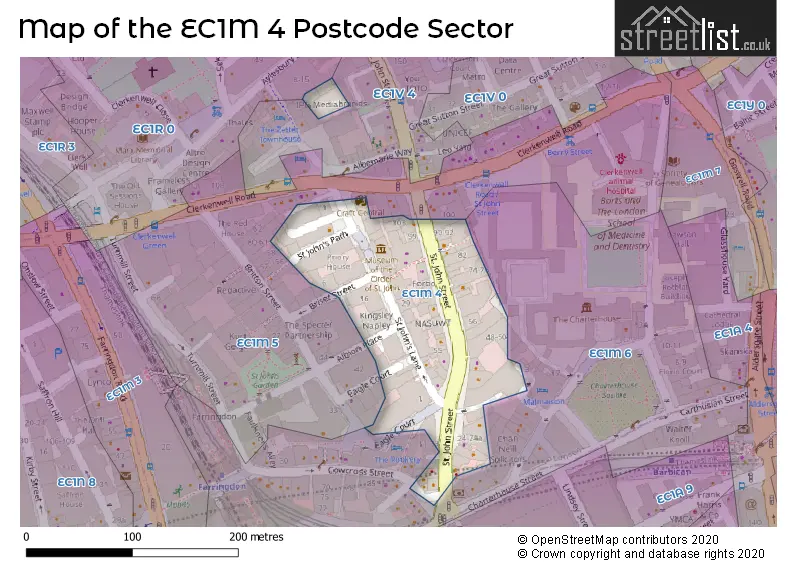 Map of the EC1M 4 and surrounding postcode sector