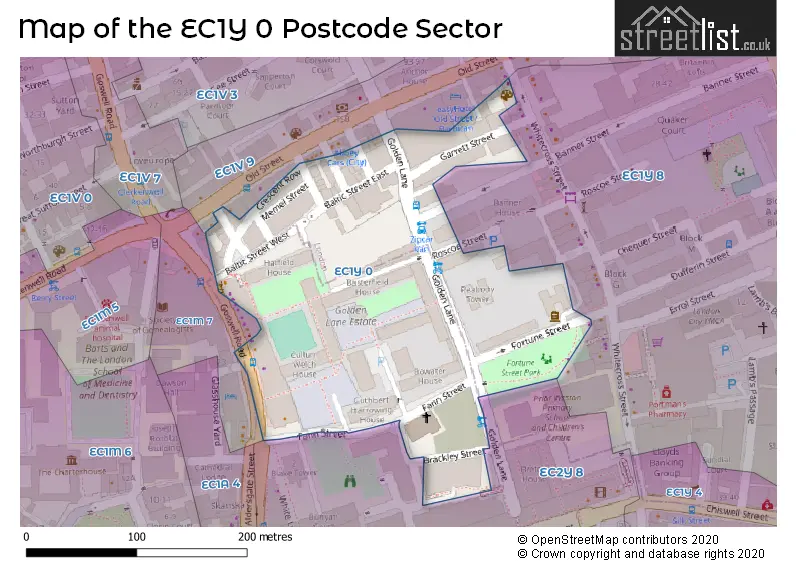 Map of the EC1Y 0 and surrounding postcode sector