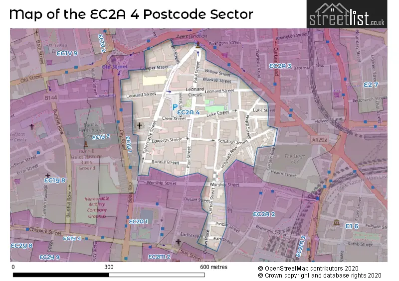 Map of the EC2A 4 and surrounding postcode sector