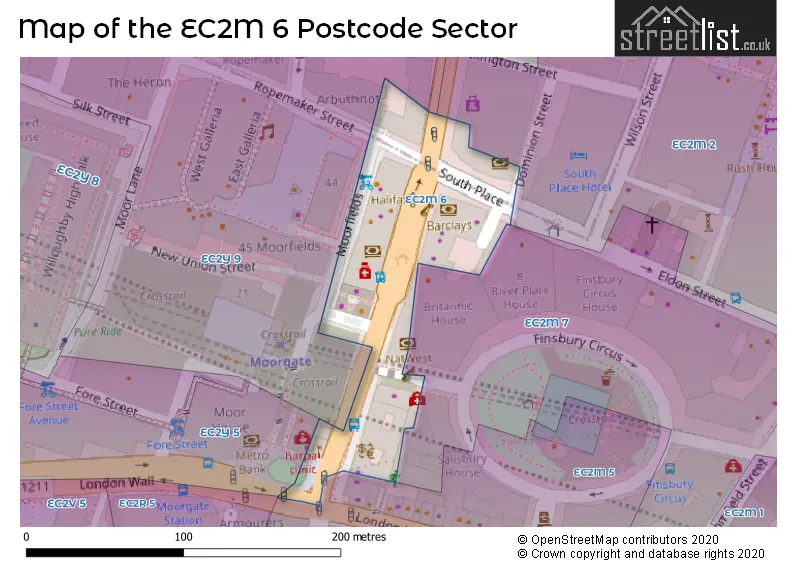 Map of the EC2M 6 and surrounding postcode sector