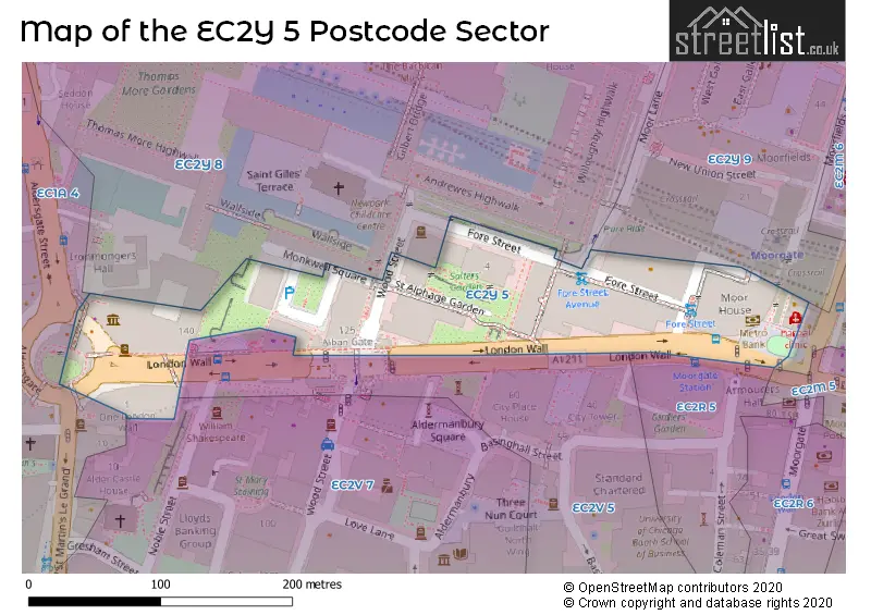 Map of the EC2Y 5 and surrounding postcode sector