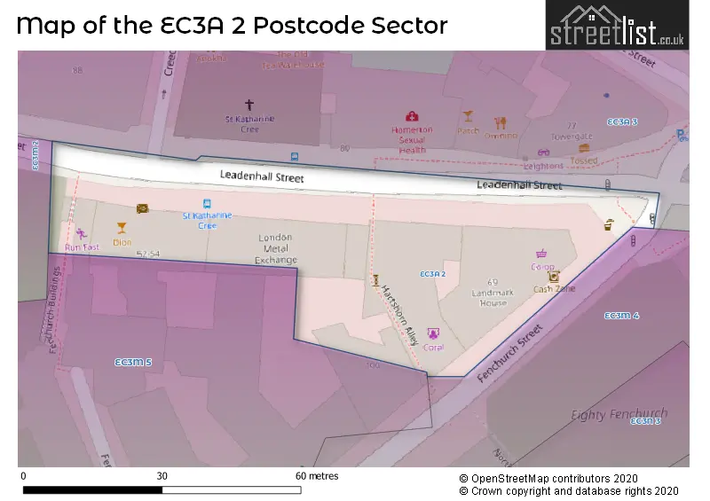 Map of the EC3A 2 and surrounding postcode sector