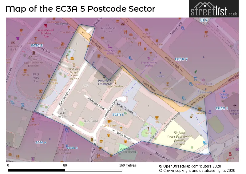 Map of the EC3A 5 and surrounding postcode sector