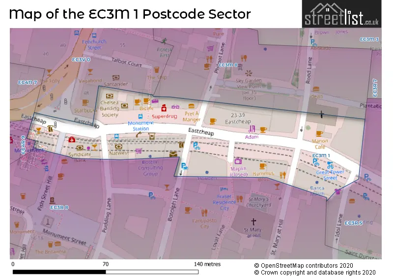 Map of the EC3M 1 and surrounding postcode sector