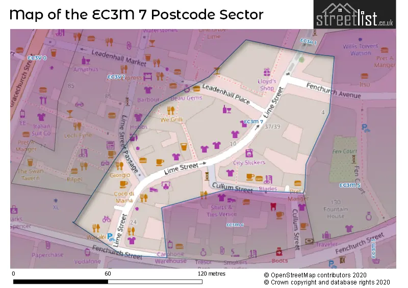 Map of the EC3M 7 and surrounding postcode sector