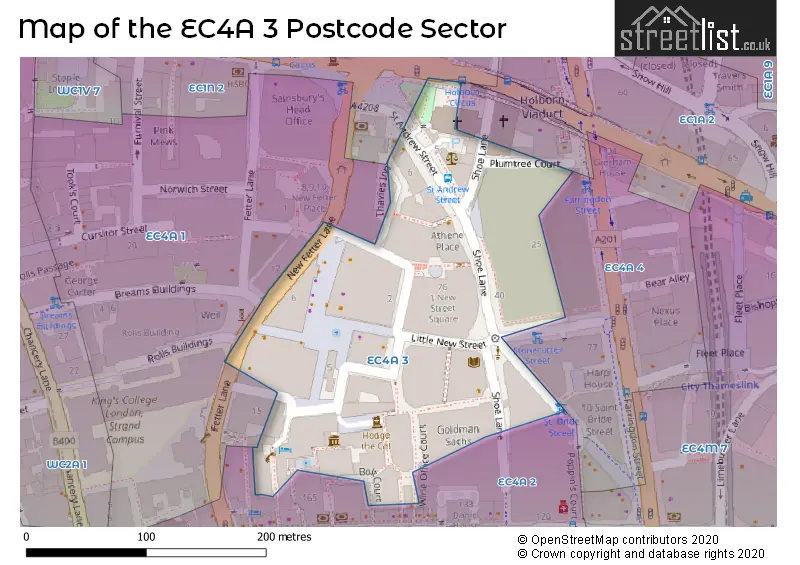 Map of the EC4A 3 and surrounding postcode sector