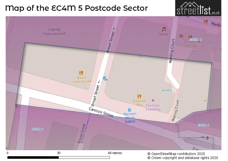 Map of the EC4M 5 and surrounding postcode sector