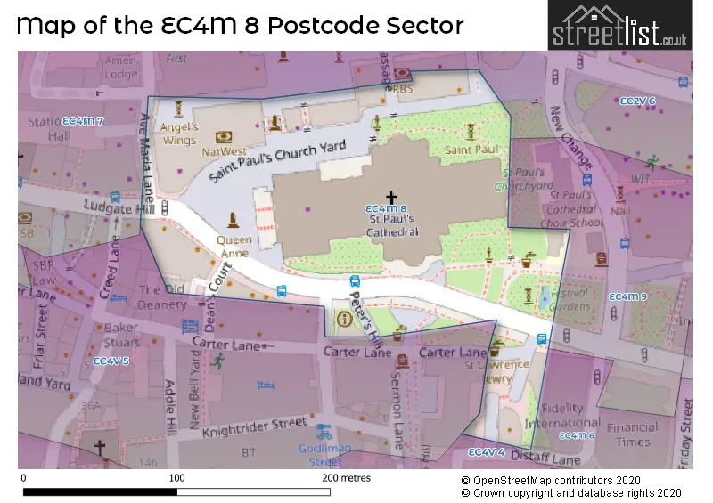 Map of the EC4M 8 and surrounding postcode sector