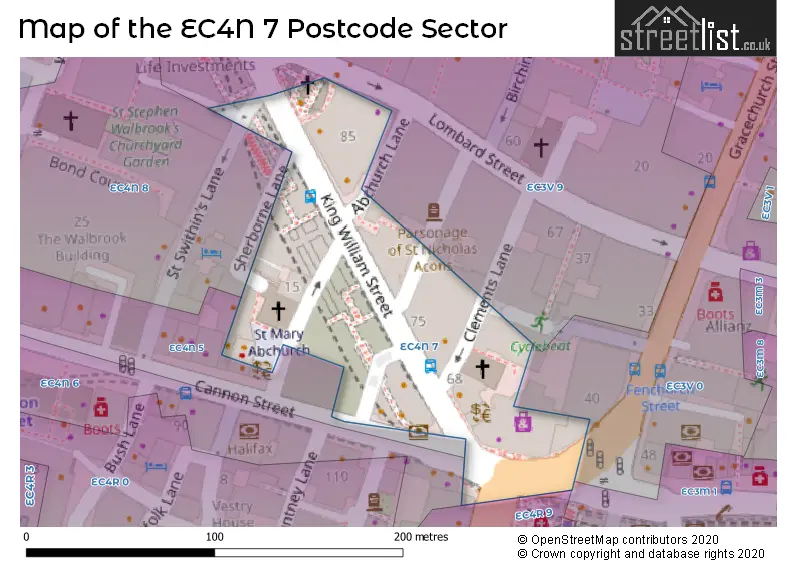 Map of the EC4N 7 and surrounding postcode sector