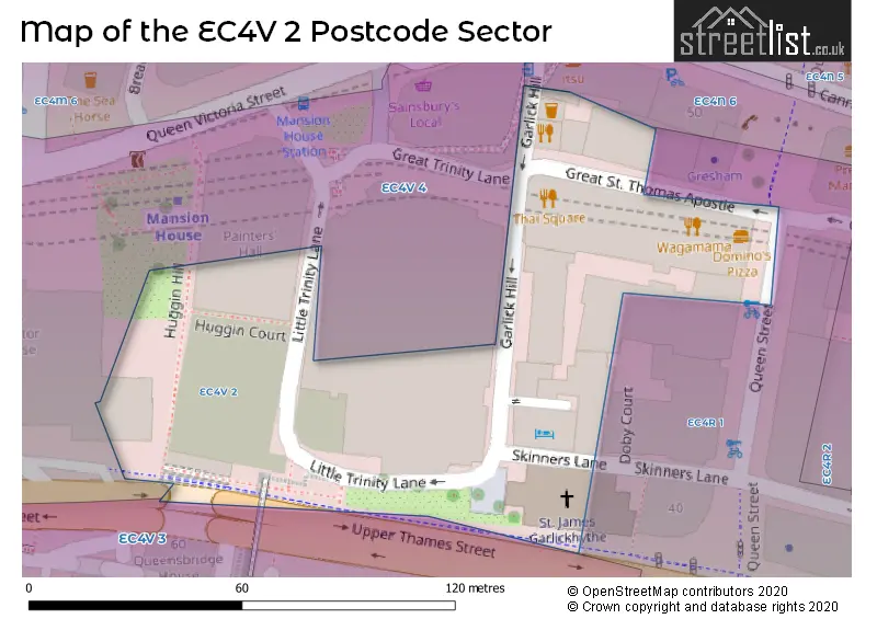 Map of the EC4V 2 and surrounding postcode sector