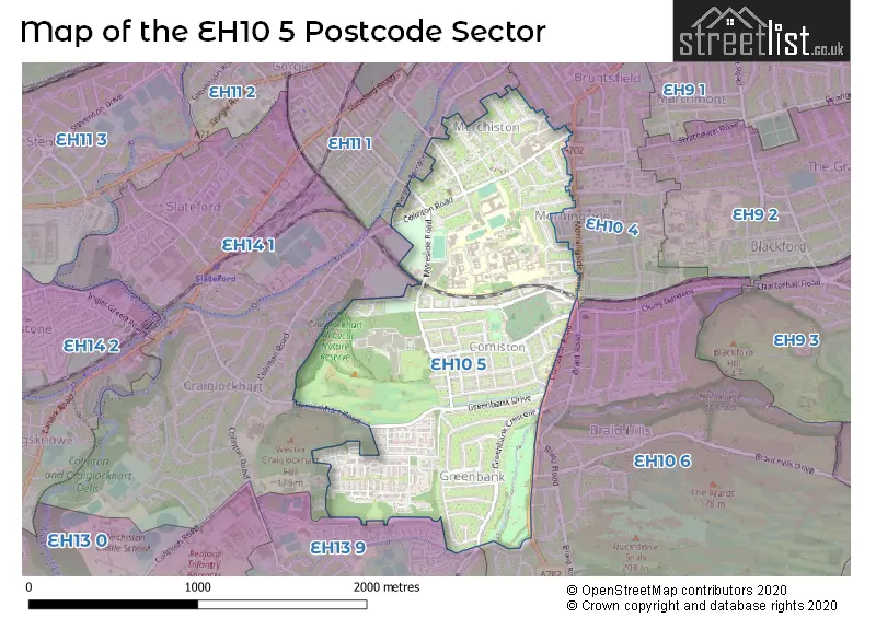 Map of the EH10 5 and surrounding postcode sector