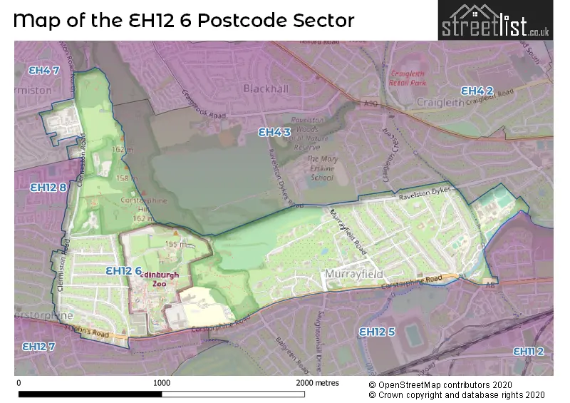 Map of the EH12 6 and surrounding postcode sector