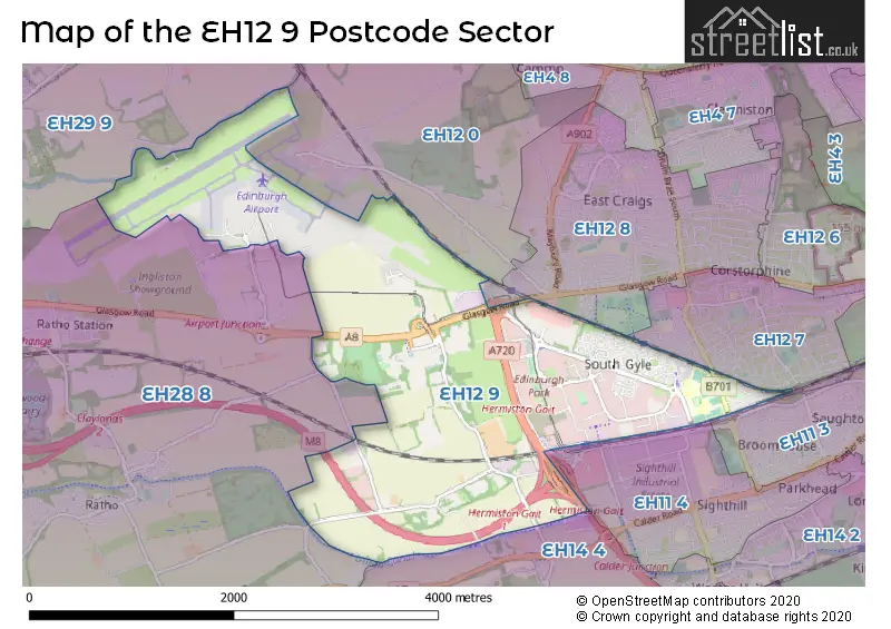 Map of the EH12 9 and surrounding postcode sector