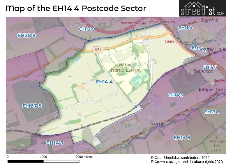 Map of the EH14 4 and surrounding postcode sector