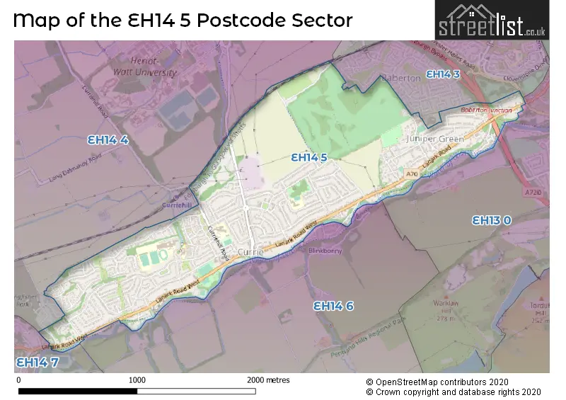 Map of the EH14 5 and surrounding postcode sector