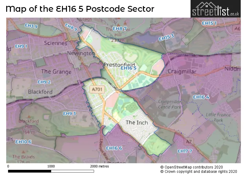 Map of the EH16 5 and surrounding postcode sector