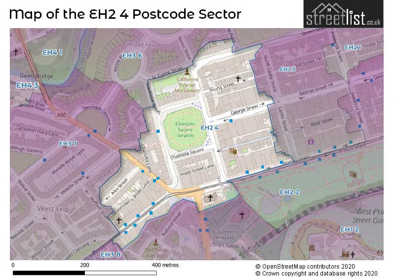 Map of the EH2 4 and surrounding postcode sector