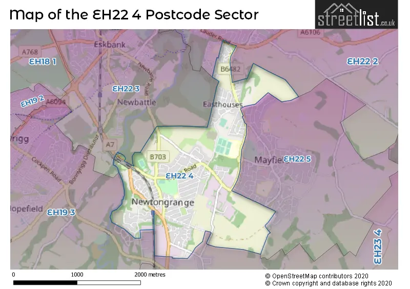 Map of the EH22 4 and surrounding postcode sector