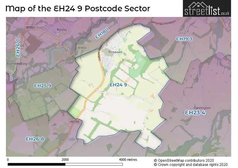 Map of the EH24 9 and surrounding postcode sector