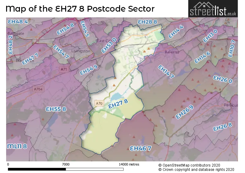 Map of the EH27 8 and surrounding postcode sector