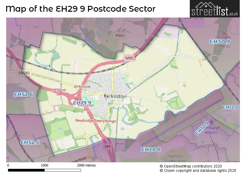 Map of the EH29 9 and surrounding postcode sector