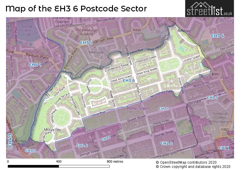 Map of the EH3 6 and surrounding postcode sector