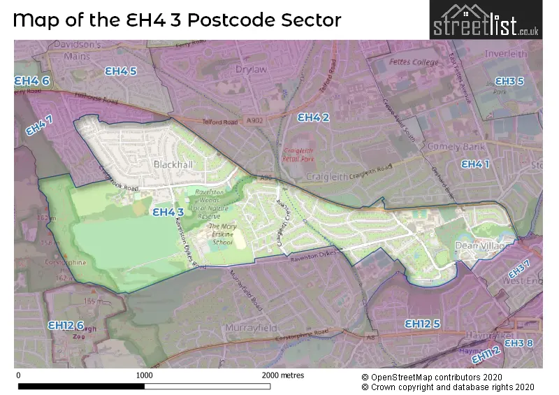 Map of the EH4 3 and surrounding postcode sector