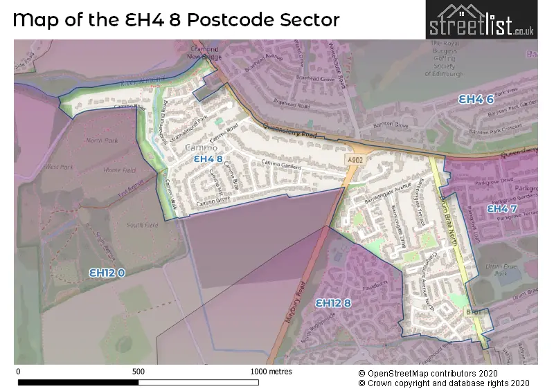 Map of the EH4 8 and surrounding postcode sector