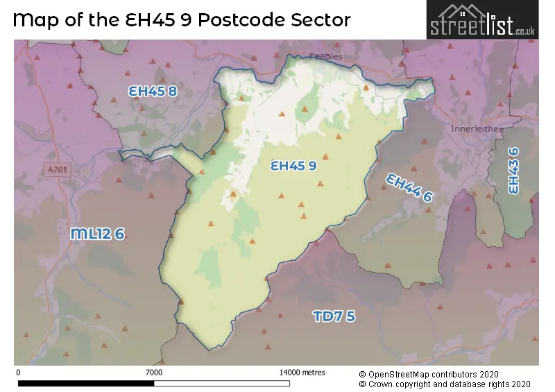 Map of the EH45 9 and surrounding postcode sector