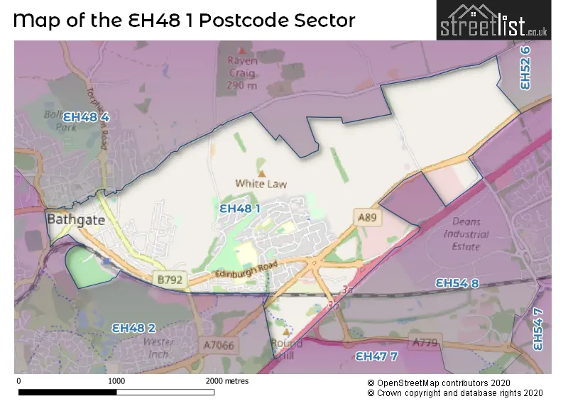 Map of the EH48 1 and surrounding postcode sector