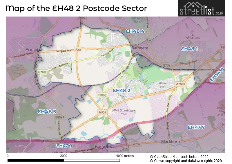 Map of the EH48 2 and surrounding postcode sector